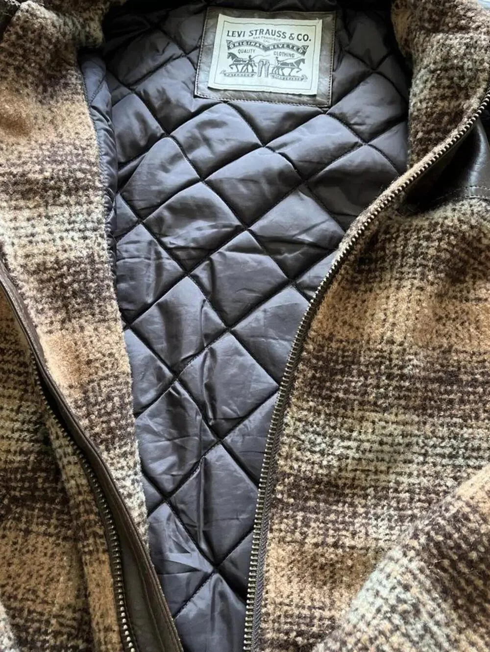 Levi's Men's Brown faux leather plaid Jacket Size M